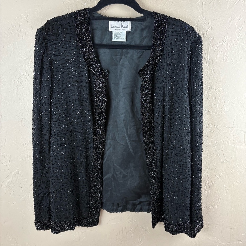 Vintage Laurence Kazar Black Silk Beaded Embellished Evening Jacket Blazer Large